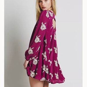 Free People Magenta Floral Embroidered Mini Dress